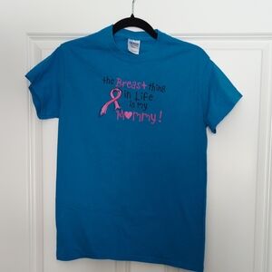 Gildan Blue Tee with Pink Graphic Short Sleeve